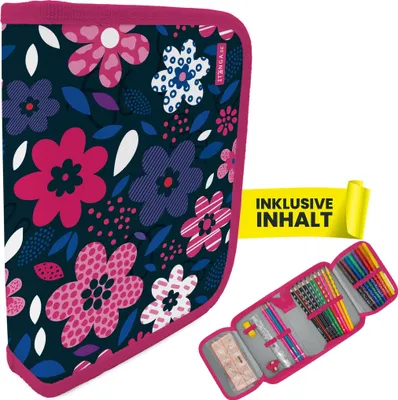 Produktbild von itenga Schüler-Etui Mäppchen Blumen 28 teilig (gefüllt) 1-Zipper