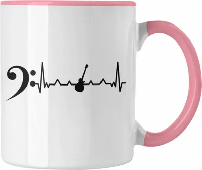 Produktbild von Trendation - Bassist Tasse Geschenk Bass-Spieler Geschenkidee Kaffee-Becher Herzschlag (Rosa)