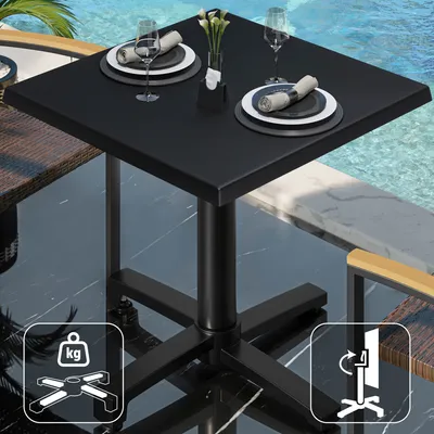 Produktbild von WBO | Bistro Außen Tisch | B:T:H 70 x 70 x 78,5 cm | Schwarz  / Schwarz | Quadratisch | Klappbar + Zusatzgewicht | Bistro Tisch Gastro Tisch