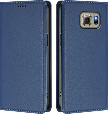 Image de Etui en cuir pour Samsung Galaxy S6, étui magnétique en cuirPolyuréthaneavec support Bleu foncé