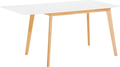Produktbild von BELIANI Esstisch Weiß mit Braun 80 x 120 cm Eschenholz Ausziehbar Holzfurnierte Tischplatte Lackiert Matt Rechteckig Klassisch