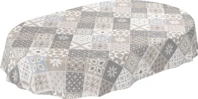 Produktbild von Tischdecke Wachstuch Retro Grau Robust Wasserabweisend Oval Breite 140 cm Länge 200 cm