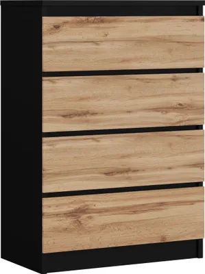 Obrázok produktu pre Komoda so 4 zásuvkami, farba: čierna / dub Wotan, 70 x 101 x 39 cm