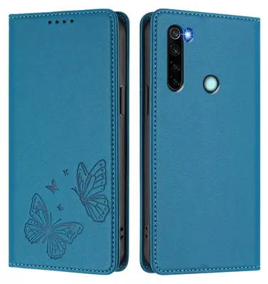 Obrázek produktu pro Kožené pouzdro pro Xiaomi Redmi Note 8, motýlí ražbou, peněženkové flip pouzdro se stojánkem Modrá