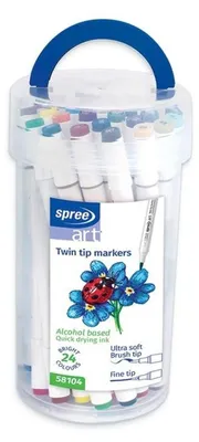 Imagen del producto de Rotuladores de doble punta con pincel, marca Spree, 24 colores