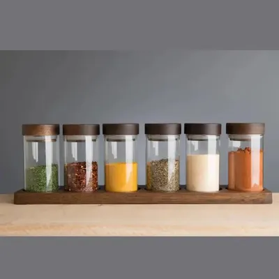 Image de Bavary Space Ensemble de pots à épices 6 pièces 120 ml Bois d’acacia