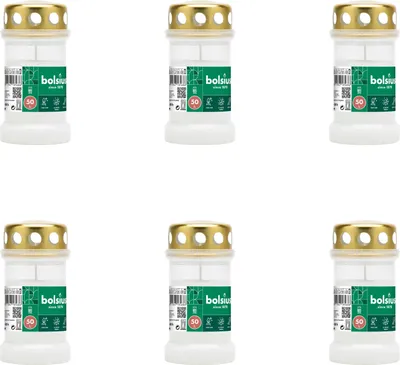 Produktbild von Bolsius - Gedenklicht - Mit Deckel - Weiß - 50 Brennstunden - Vorteilspack - 6 Stücke