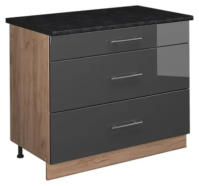 Productafbeelding van Keukenonderkast Vicco Fame-Line Antraciet Hoogglans/Goudkleurig Eiken 100 cm, WB Antraciet, Model 62036