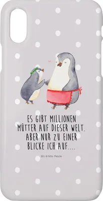 Produktbild von Mr. & Mrs. Panda Iphone 10 Handyhülle Pinguin mit Kind - Grau Pastell - Geschenk, Hülle, Muttertag, Familie, Vorbild Mama, X, Lieblingsmensch, Cover, Handy, Mutter