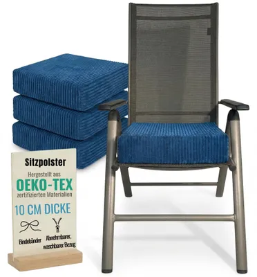 Obrázok produktu pre Vankúše24 - 4x vankúš na sedenie 40x40 cm 10 cm hrubý z manšestru | penový vankúš na stoličku s prateľným poťahom | pre seniorov a deti | vankúš na stoličku, vankúš na podlahu