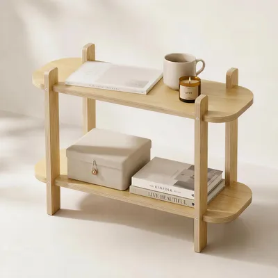 Image de Étagère murale en bois Standregal, modèle à 2 niveaux, idéale pour la décoration, en chêne