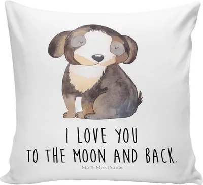 Produktbild von Mr. & Mrs. Panda kissen bedruckt Hund Entspannen - Weiß - Geschenk, Verliebt, Sprüche, Vierbeiner, für sofa, Liebe, 40x40, Couchkissen, Kuschel, kuschelkissen