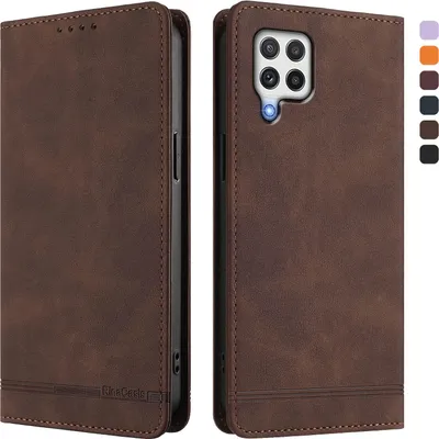 Produktbild von Hülle für Samsung Galaxy A22 4G, Retro Kunstleder Ständer Klapphülle mit Kartenfächer und Magnetische Braun