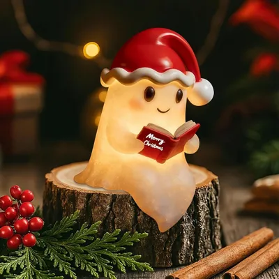 Produktbild von Weihnachten Geisterstatue Nachtlicht,Niedliche&Herzlich Bücher Geisterleselampe,Weihnachten-Dekoration,3D-LED-Nachtlicht (Groß)