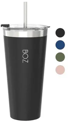 Produktbild von Famanu Isolierter Tumbler mit Deckel und Strohhalm - Edelstahlbecher für warme und kalte Getränke (650 ml, Schwarz)