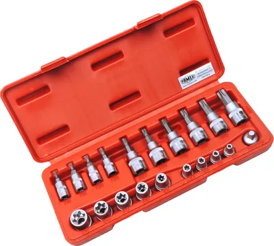 Produktbild von FAMEX 10520 Steckschlüsselsatz für Torx Schrauben und Biteinsätze mit Stirnlochbohrung