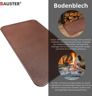 A product image with a large portion showing the product and the other portion with marketing text and images of a fireplace.
