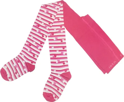 Produktbild von Kinderstrumpfhosen für Mädchen aus Baumwolle Ringel und Herze Pink Größe 134-146