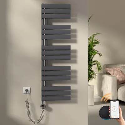 Image de S'AFIELINA – Sèche-serviette électrique 1320×400 mm avec thermostat WiFi,minuterie programmable et écran LCD,600 W,Anthracite,idéal pour salle de bain