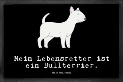 Produktbild von Mr. & Mrs. Panda Fußabtreter Bullterrier Lebensretter 50 x 75 cm - Schwarz - Geschenk, Schmutzfangmatte, Gummimatte, Fussmatte, bodenmatte, fußmatte, Türmatte