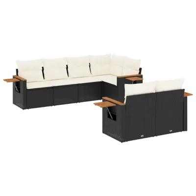 Produktbild von vidaXL 7-tlg. Garten-Sofagarnitur mit Kissen Schwarz Poly Rattan