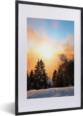 Produktbild von MuchoWow® MuchoWow® Gerahmtes Poster Sonnenuntergang mit Sonnenstrahlen durch den Wald am kanadischen Grouse Mountain 40x60 cm - Poster mit zchwarzem Bilderrahmen - Poster in Rahmen
