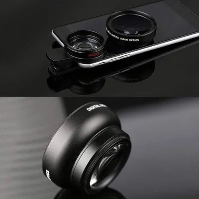 Image de Accessoires d'objectifs macro pour téléphones portables – Objectif fisheye 2-en-1 pour téléphones portables – Objectif grand angle et macro – Objectif pour caméra HD – Compatible avec les téléphones portables – Étui de rangement – Objectif universel professionnel à clipser pour smartphones...