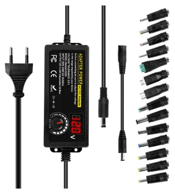 Obrázek produktu pro 3A 72W Univerzální napájecí zdroj 3V-24V Nastavitelný - adaptér 100V-240V AC na DC s LCD displejem a 14 připojovacími hlavicemi - zástrčka EU