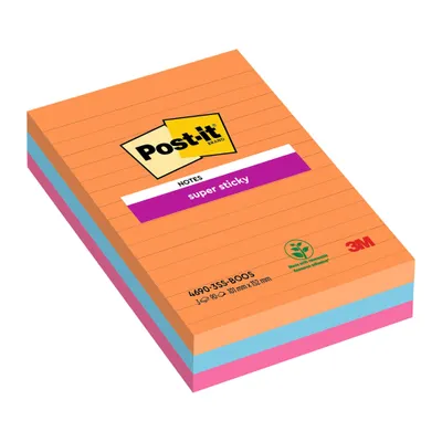 Produktbild von Post-it Haftnotizen Super Sticky Notes 101 x 152 mm liniert 3 Blöcke á 90 Blatt