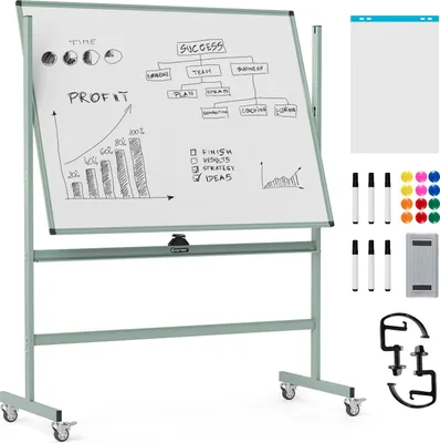 Produktbild von COSTWAY Doppelseitiges mobiles Whiteboard 120x90cm, höhenverstellbares magnetisches Whiteboard mit Rädern & Ständer, rollende Weißtafel inkl. Zubehör