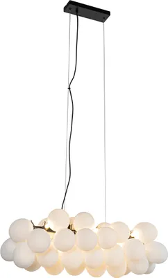 Produktbild von QAZQA - Design Hängelampe I Pendellampe I Pendelleuchte schwarz mit Opalglas 8-flammig länglich - Uvas I Wohnzimmer I Schlafzimmer - Länglich - LED geeignet G9