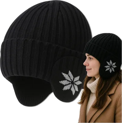Productafbeelding van EDIBAZZAR | Zwarte muts, winter, vrijetijdskleding, gevoerd, dames, heren, warm