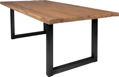Produktbild von TPFLiving Tisch 180x100 cm, recyceltes Teak natur Platte recyceltes Teak, Gestell Eisen Platte natur, Gestell schwarz