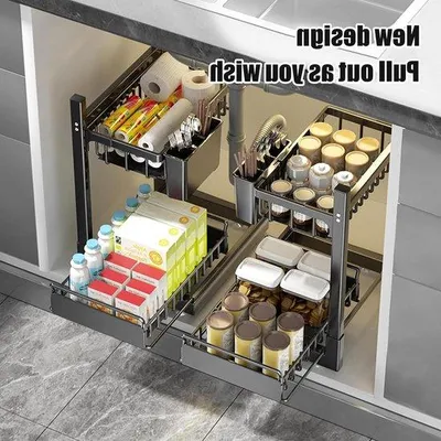 Obrázok produktu pre Vysúvateľný organizér do zásuvky pre kuchyňu a kúpeľňu, dvojdielny, multifunkčný, z nehrdzavejúcej ocele