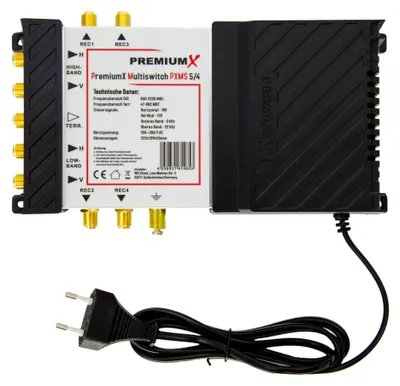 Produktbild von PremiumX PXMS 5/4 Multischalter mit Netzteil Multiswitch 1 SAT für 4 Teilnehmer