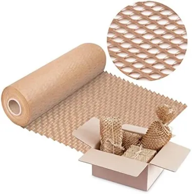 Produktbild von PolkaHome® Verpackungspapier Rolle 30 cm x 25 m – Braunes Kraftpapier mit Wabenstruktur, 90 g/m², umweltfreundlich