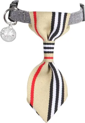 Produktbild von Elegantes beigefarbenes Halsband mit Schleife und Glöckchen für Haustiere