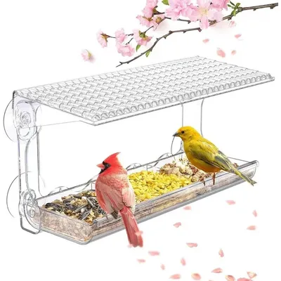 Produktbild von INF Fenster-Vogelfutterhaus für außen mit starken Saugnäpfen - transparenter Kunststoff für einfache Beobachtung am Fenster