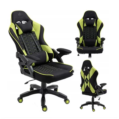 A collage of three images showing a gaming chair from different angles.