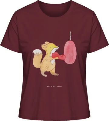 Produktbild von Mr. & Mrs. Panda Oberteil Damen Fuchs Boxen Größe L - Burgundy - Geschenk, shirt, Boxkampf, T-Shirt, Baumwoll, Boxtraining, Basic