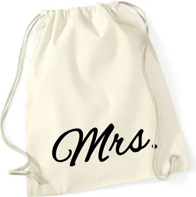Produktbild von Huuraa Turnbeutel Mrs. Schriftzug 12 Liter Natural Baumwolle Rucksack Geschenkidee