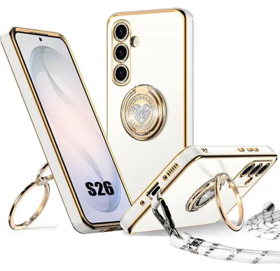 Image de Coque pour Samsung Galaxy S26, Protection Silicone Souple Antichoc avec Anneau et Cordon - Blanc