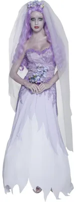 Produktbild von Gothic Manor Geisterbraut Kostüm, Lila, mit Kleid, Schleier und Blumenstrauß, Größe:S