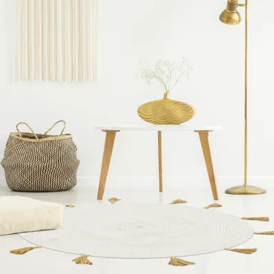 Produktbild von Runder Teppich aus Baumwolle mit Pompons 90 cm