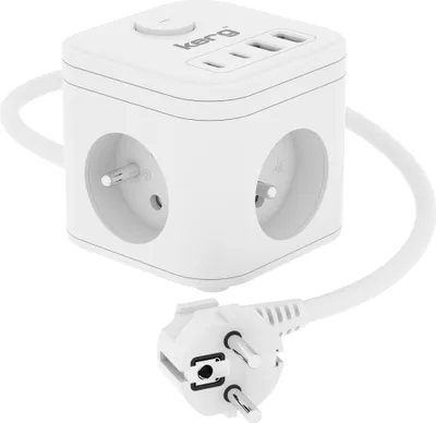 Image de KERG Cube d'alimentation 3 prises + chargeur USB-A+USB-C 1.5m 3×1.5mm2 H05VV-F 16A/250V~ Smart blanc