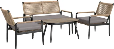Image de Outsunny Ensemble de meubles de jardin en poly rotin Lounge Set avec canapé 2 places Fauteuil Table en verre