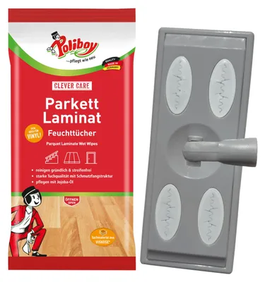 Produktbild von POLIBOY Parkett Laminat Feuchttücher - 1x 15 Tücher - Mit Wischaufsatz