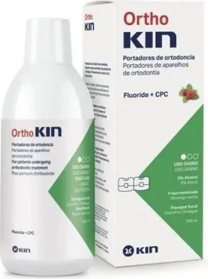 Zdjęcie produktu dla KIN ORTHOKIN Strawberry minted, 500 ml, Minze, Erdbeere, Flasche, Płukać dwa razy dziennie przez 1 minutę 15 ml nierozcieńczonego produktu, po szczotkowaniu, rano i..., Nie połykać. Odpowiedni dla osób powyżej 6 roku życia, 1 Stück(e)