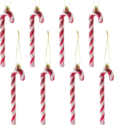 Produktbild von Glitzer Zuckerstangen Christbaumschmuck 8 Stück Rot Weihnachtsdeko 14CM