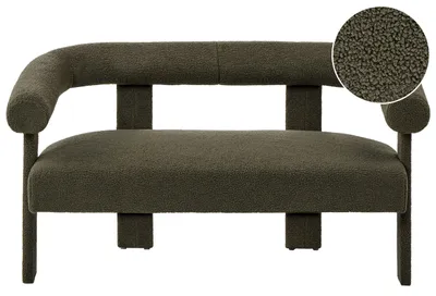 Produktbild von BELIANI 2-Sitzer Sofa Dunkelgrün Bouclé Teddy Optik Komplett Gepolstert mit Armlehnen Holzbeine Geschwungene Rückenlehne Organische Form Retro Design